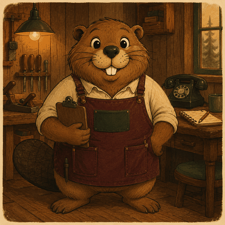 Hank at his workbench, building